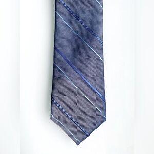 JF J.Ferrar Navy and Light Blue Grey Striped Tie
